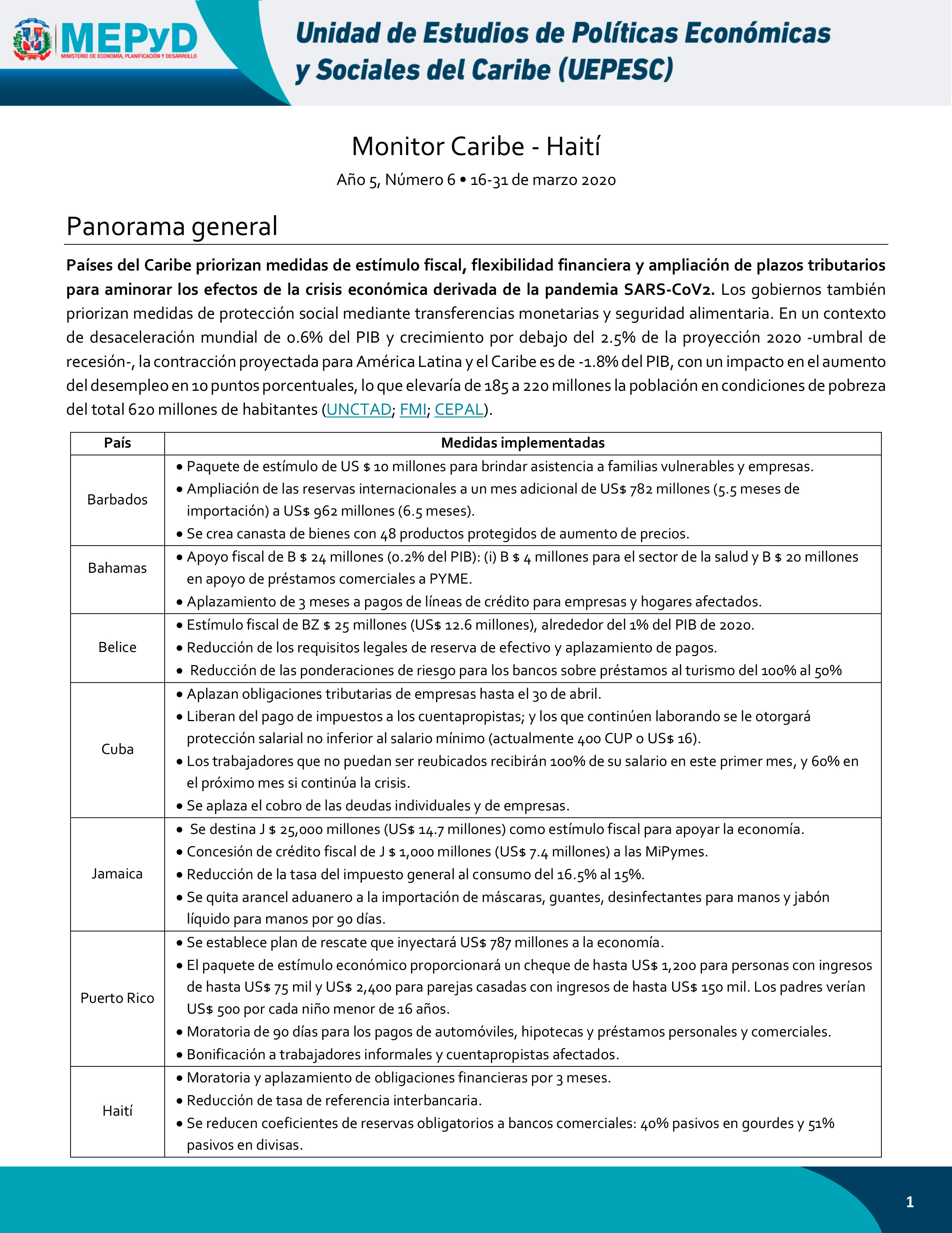 Monitor Caribe-Haití Año 5, Número 6 • 16-31 de marzo 2020