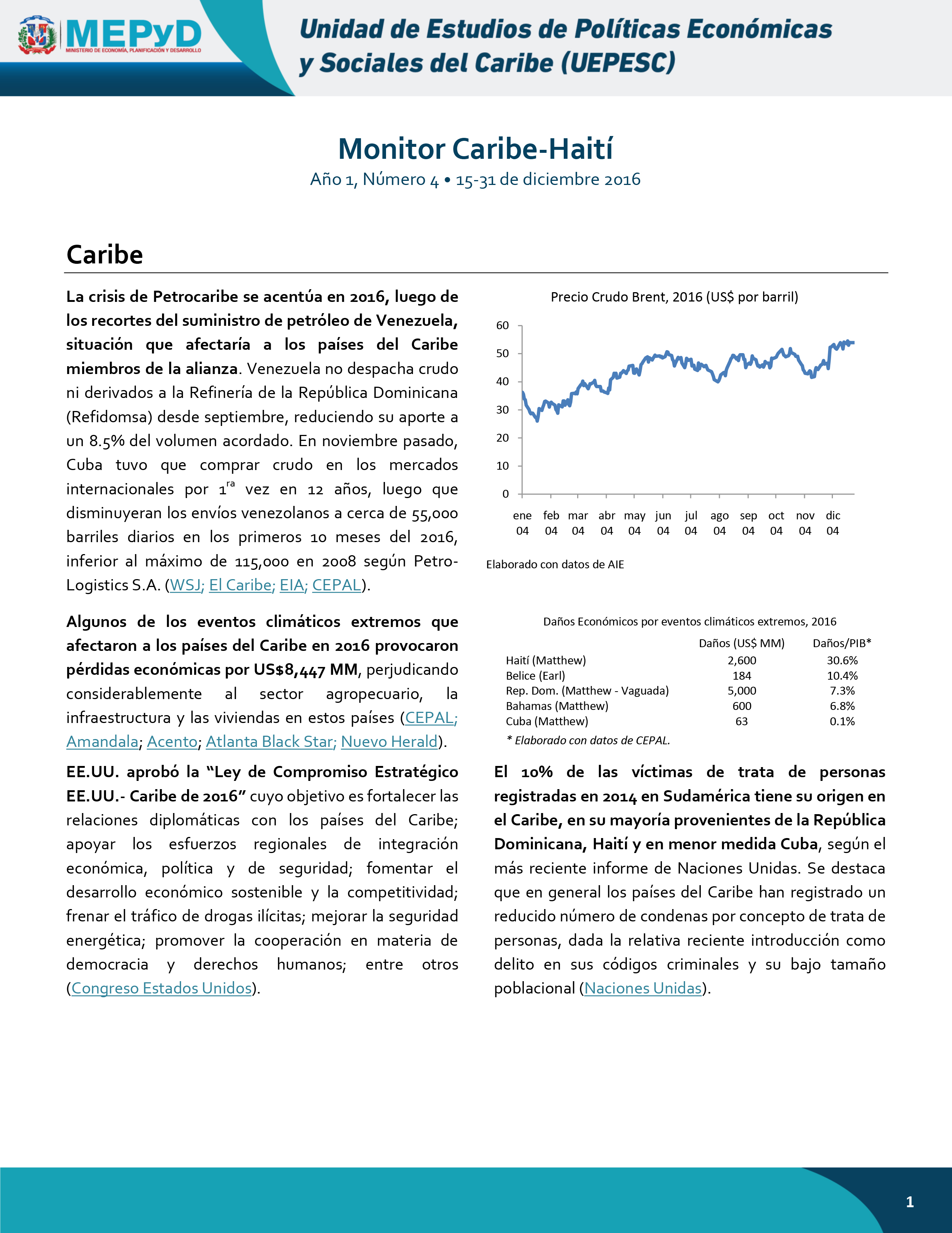 Monitor Caribe-Haití Año 1, Número 24 • 15-31 de diciembre 2016