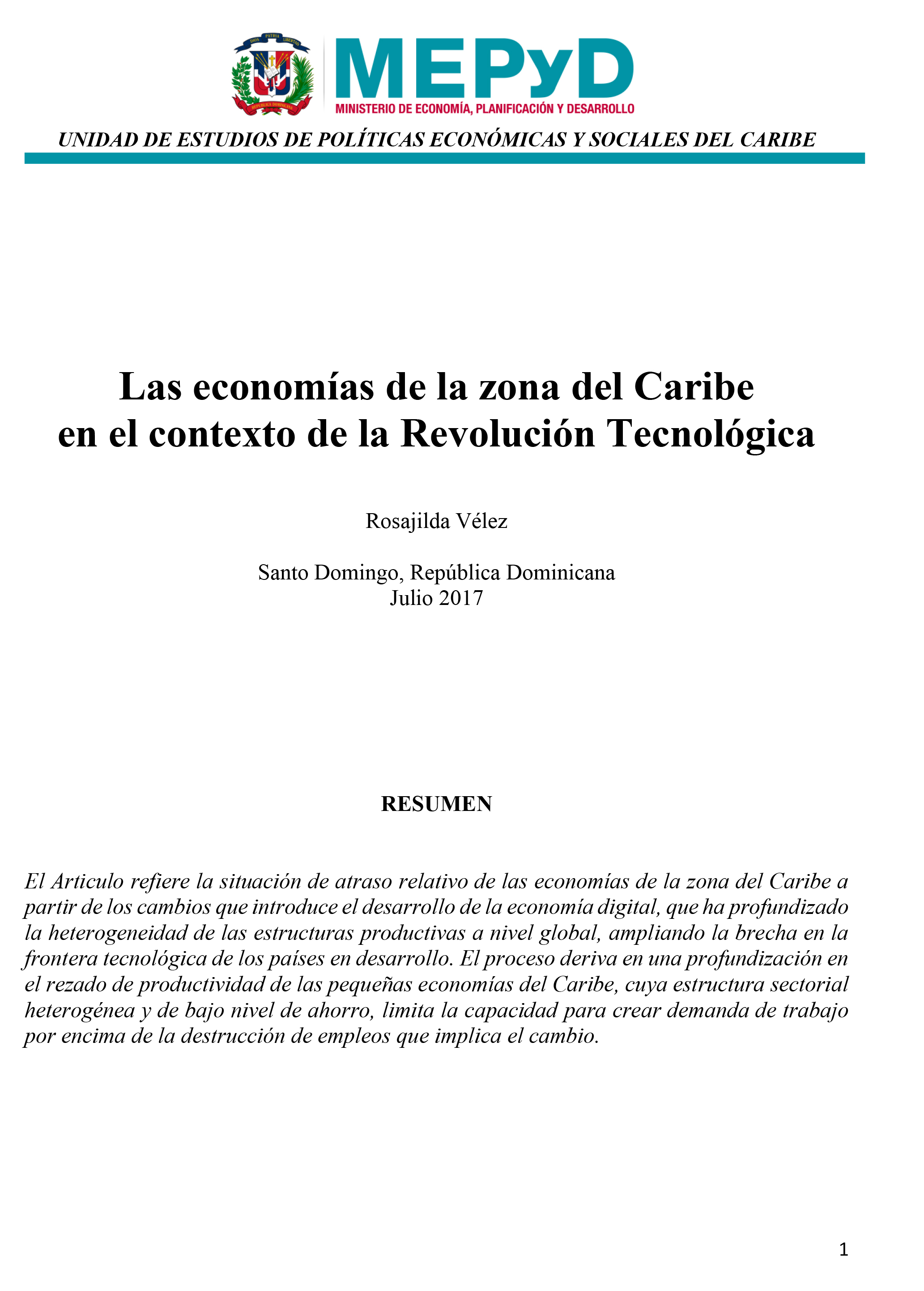 Las economías de la zona del Caribe en el contexto de la Revolución Tecnológica