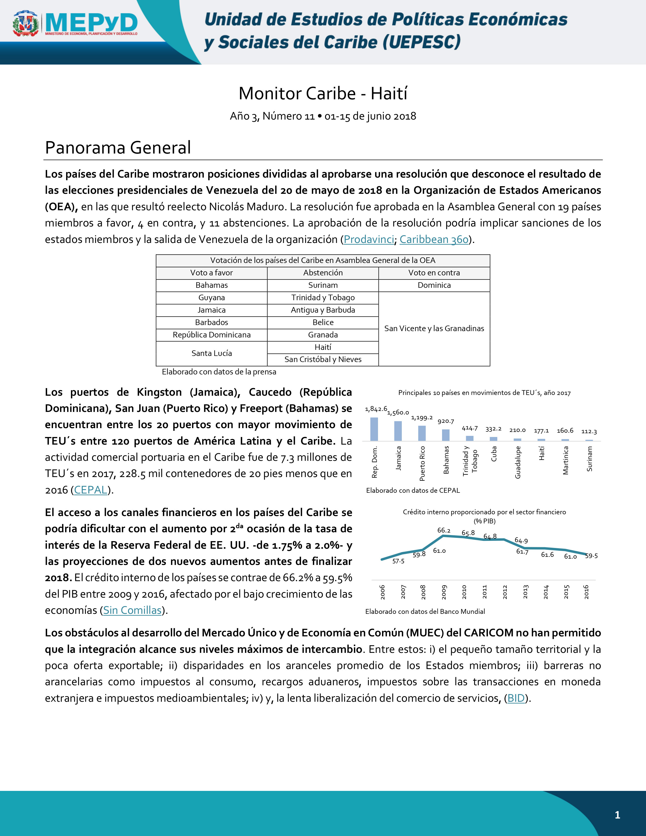Monitor Caribe-Haití Año 3, Número 11 • 01-15 de junio 2018