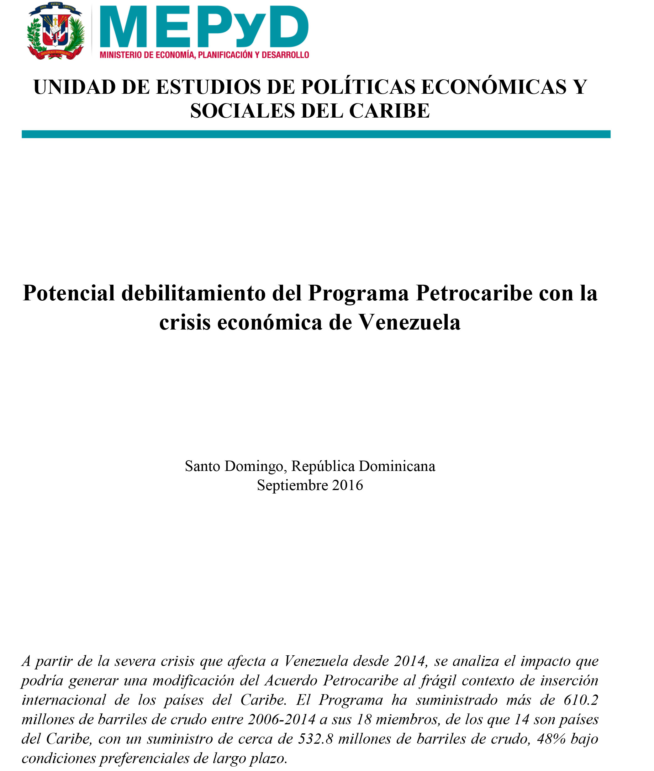 Potencial debilitamiento del Programa Petrocaribe con la crisis económica de Venezuela