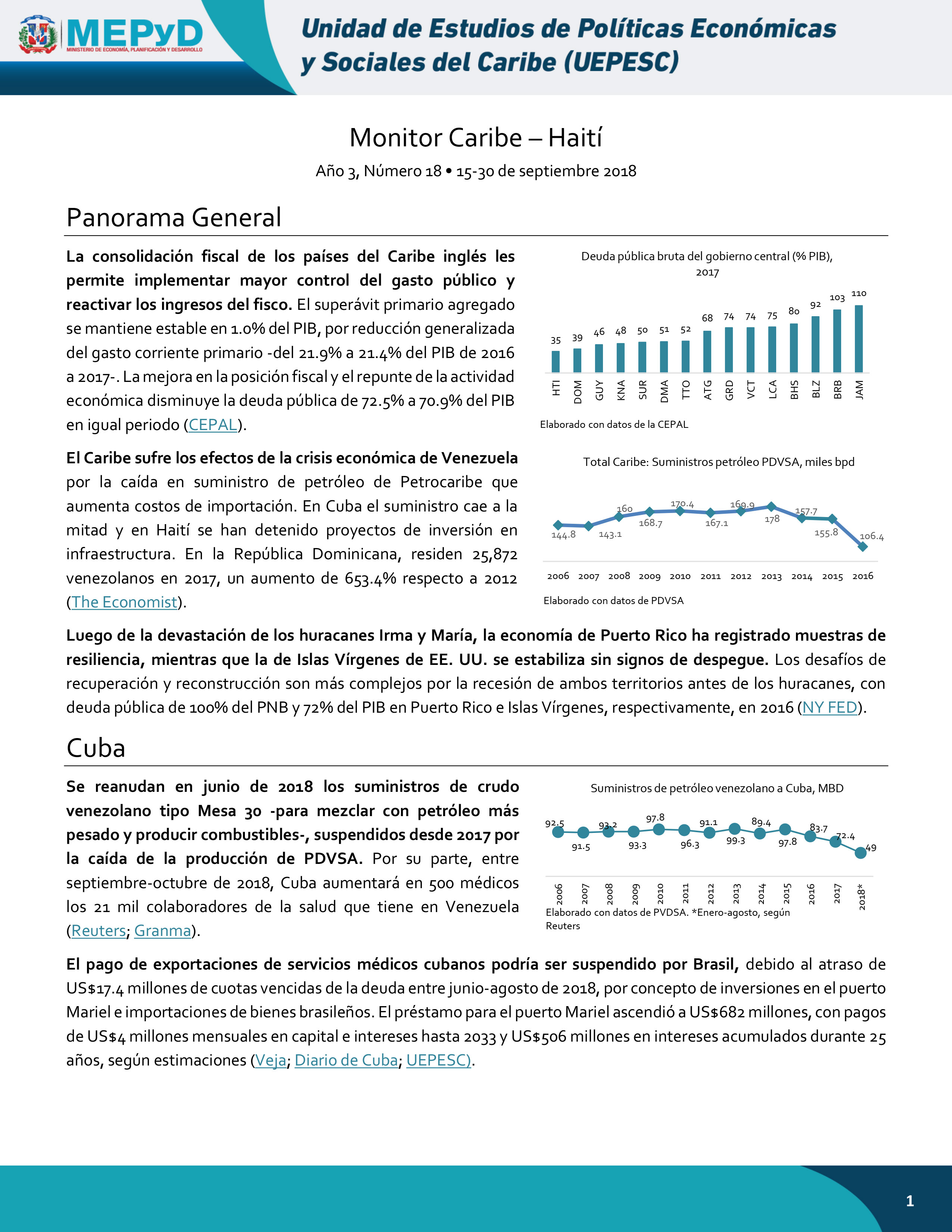 Monitor Caribe-Haití Año 3, Número 18 • 15-30 de Septiembre 2018