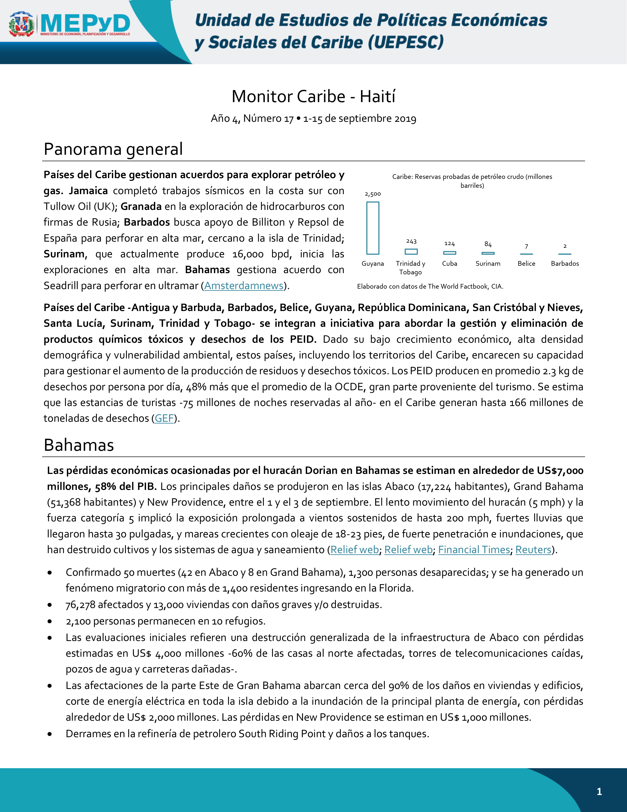 Monitor Caribe-Haití Año 4, Número 17 • 1-15 de septiembre 2019