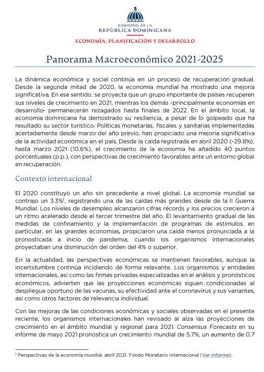 Marco Macroeconómico 2021-2025 – Junio 2021