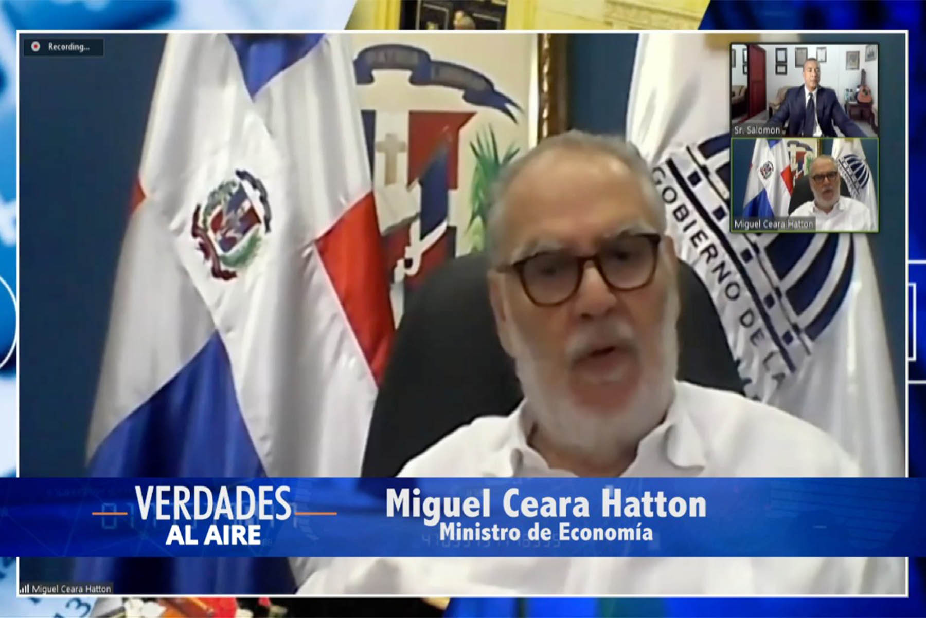 El ministro de Economía, Planificación y Desarrollo, Miguel Ceara Hatton, durante su participación en “Verdades al Aire”, que conduce el periodista Adolfo Salomón, por Cadena de Noticias, Canal 37.