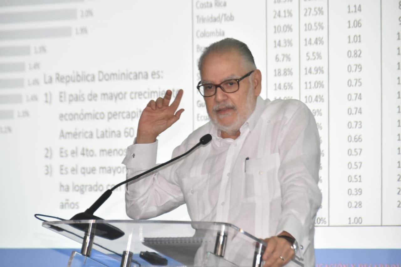 El ministro de Economía, Planificación y Desarrollo, Miguel Ceara Hatton pronuncia la conferencia magistral “Perspectivas Económicas del 2022, en un almuerzo, organizado por la Cámara de Comercio y Producción de Santiago.