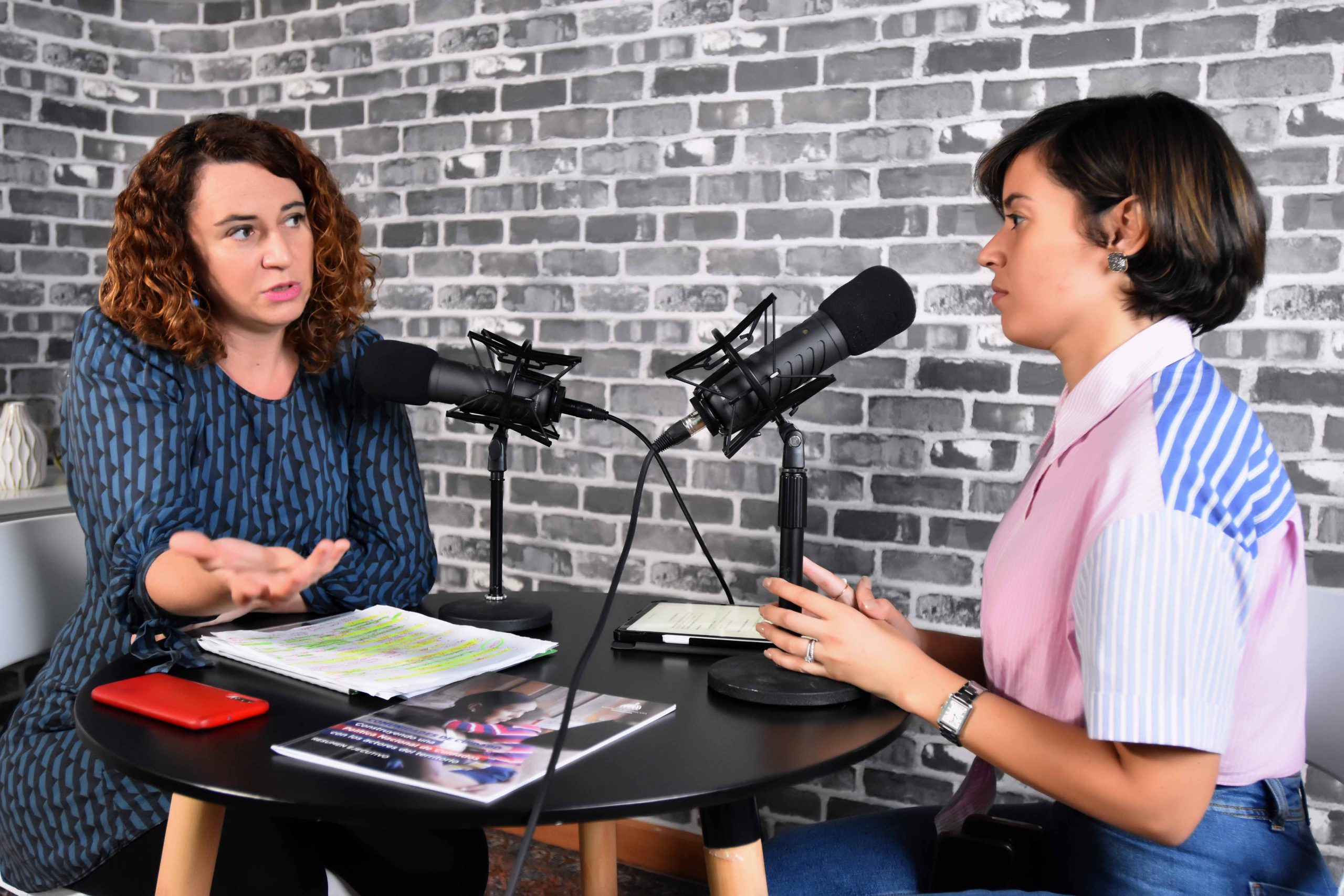 Rosa Cañete Alonso, directora de Análisis de Pobreza, Desigualdad y Cultura Democrática del Ministerio de Economía, Planificación y Desarrollo (MEPyD) y Pamela Martínez Achecar del programa digital “A Contra Corriente”. 