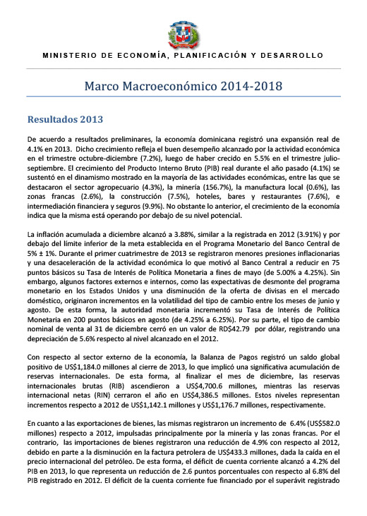 Marco macroeconómico 2014-2018 – marzo 2014