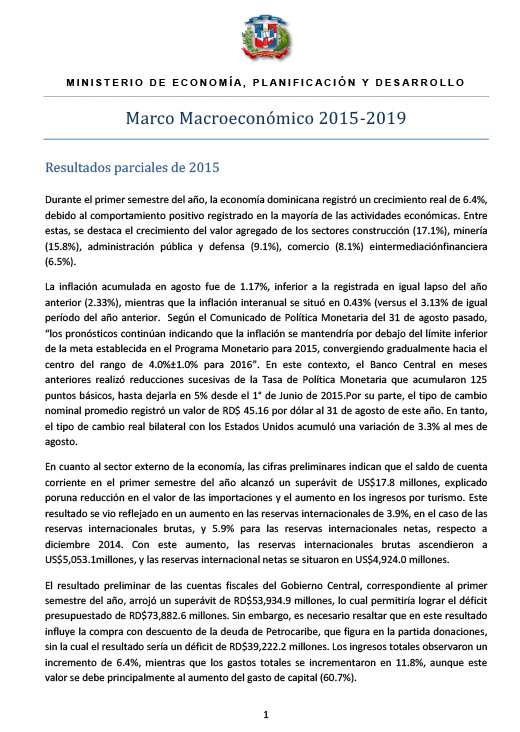 Marco macroeconómico 2015-2019– septiembre 2015