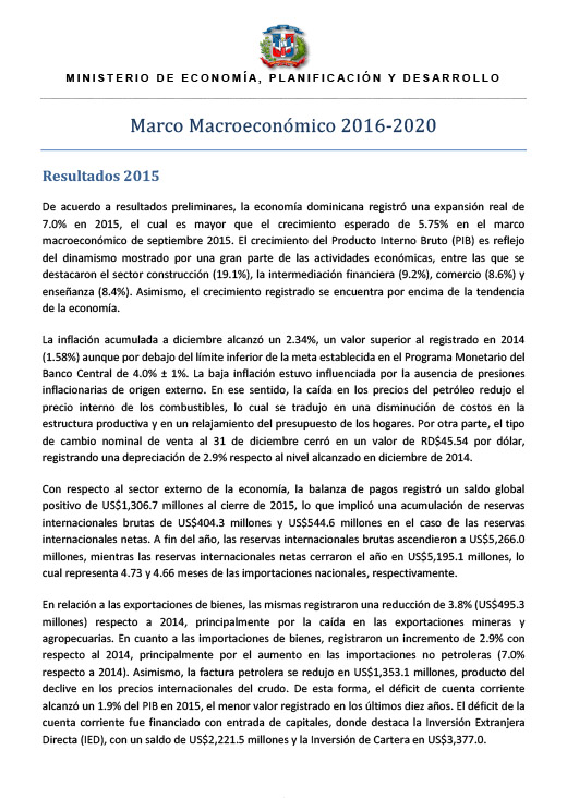 Marco macroeconómico 2016-2020– marzo 2016