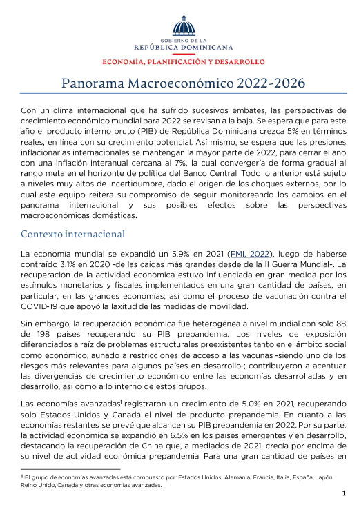 Marco Macroeconómico 2022-2026 – marzo 2022