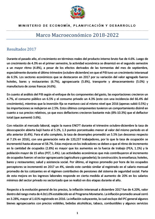 Marco macroeconómico 2018-2022– marzo 2018