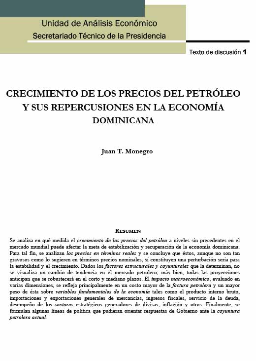 Texto de discució no. 01, Crecimiento de los precios del sectó petrólero y sus repercuciones en la economia