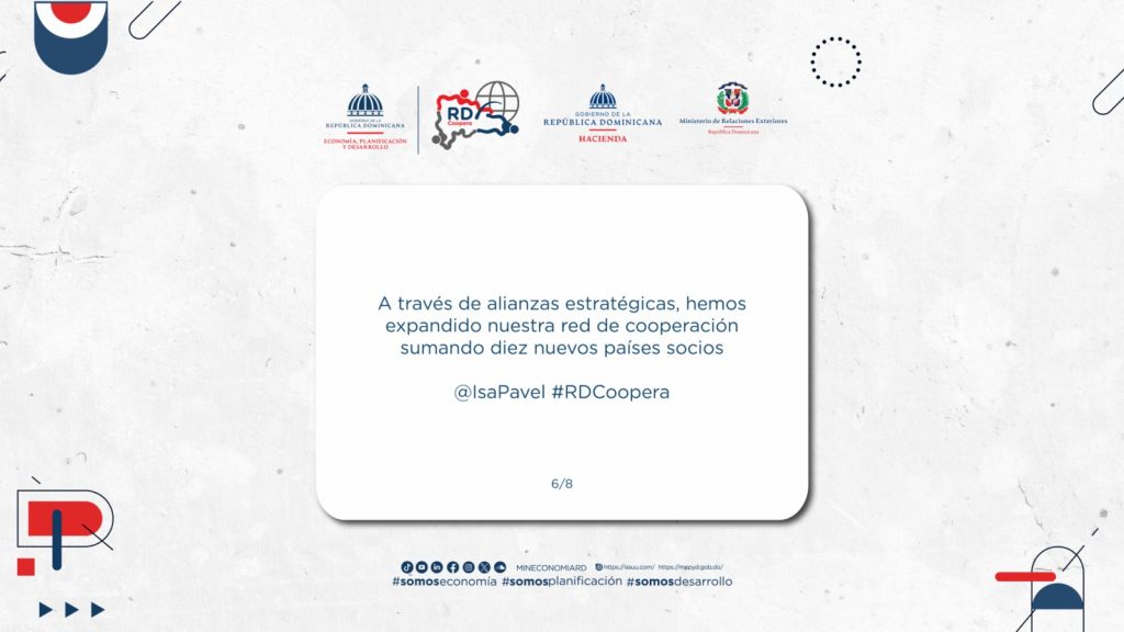 A través de alianzas estratégicas hemos expandido nuestra red de cooperación sumando diez nuevos países socios. Estas colaboraciones en áreas clave como cambio climático, salud y tecnología, reafirman el papel de #RD como un aliado fundamental en la región, comprometido con generar impactos positivos en sistemas nacionales e internacionales.